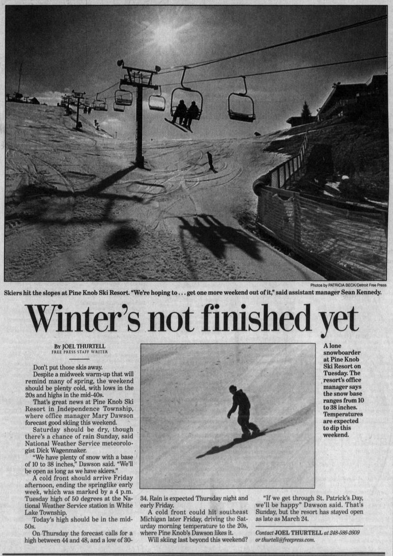 Pine Knob Ski and Snowboard Resort - 2002 Article (newer photo)